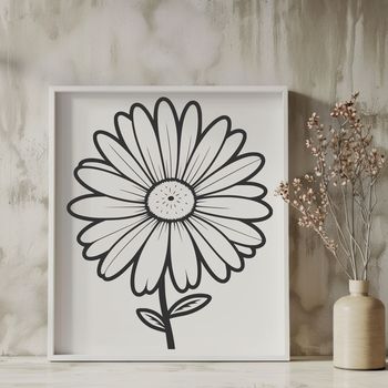 A white daisy flower with yellow center, illustrated as a vector graphic.