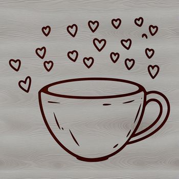 A simple cup design with love hearts surrounding the rim, suitable for various graphic applications.