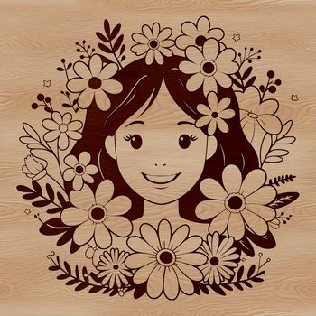 A female character surrounded by floral elements.