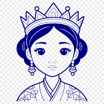 Female royal character in a crown and dress, vector illustration.