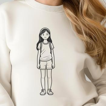 Illustrated portrait of a young girl in a simple composition.