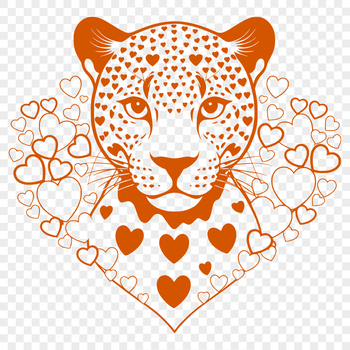 A large, vector graphic illustration of a jaguar, a big cat animal with love hearts integrated into the design.