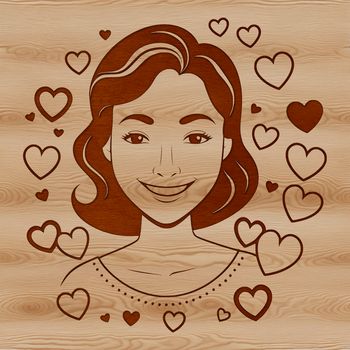 Female figure with love hearts surrounding her, suitable for Mothers Day designs or general clip art use.