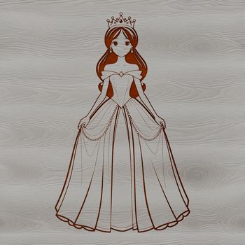 Female royalty character in a flowing gown, designed as a vector graphic.