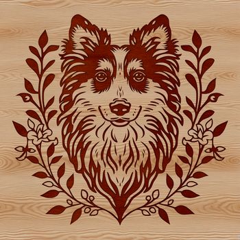 A portrait illustration of a Shetland sheepdog with intricate floral details in its fur, suitable for vector design projects.