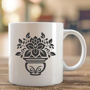 A stylized illustration of a succulent plant with ornate details and intricate design.