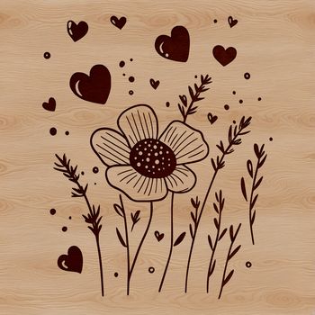 An SVG vector art graphic of a single wild flower in bloom with subtle heart motifs added for a whimsical touch.