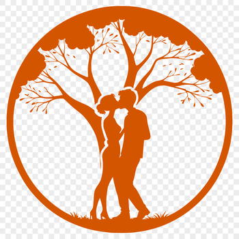 A vector illustration of intertwined lovers embracing beneath the branches of a tree.