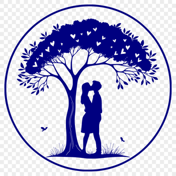 An elegant design featuring a pair embracing under a lush tree canopy, ideal for wedding or Valentine's Day decorations.