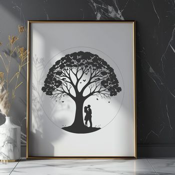 A stylized illustration of a tree with intertwined branches and roots forming a heart shape.