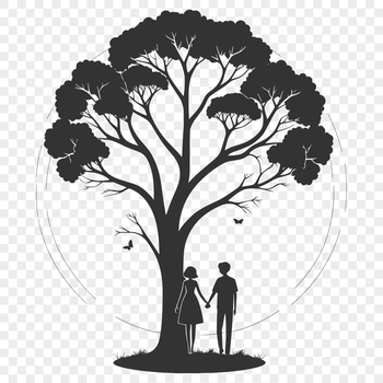A stylized illustration of two intertwined lovers surrounded by foliage, suitable for Valentine's Day or wedding decorations.