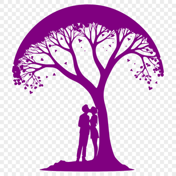 A stylized illustration of intertwined tree branches forming a heart shape, symbolizing love and unity.