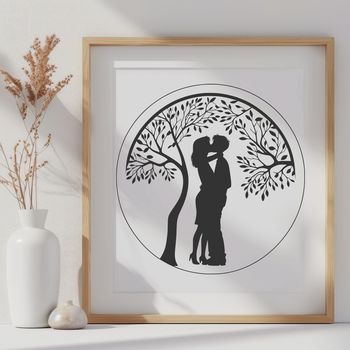 A stylized illustration of a tree with two hearts entwined in its branches, symbolizing eternal love and commitment.