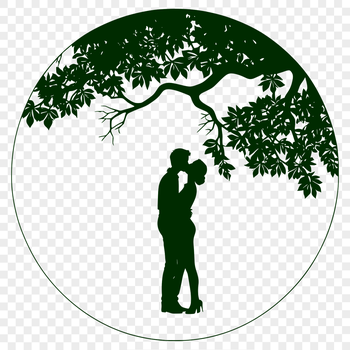 A stylized illustration of two figures embracing under the branches of a tree, designed as a vector art image.