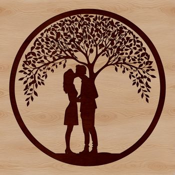 A stylized illustration of a tree with intertwined branches, symbolizing eternal love and devotion.