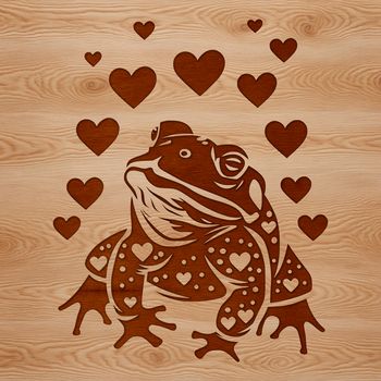 A colorful illustration of a toad surrounded by love hearts.