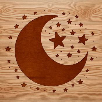 A scalable vector graphic illustration of the moon in space with stars surrounding it.