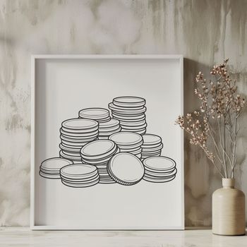 Illustrative coins in a circular arrangement, suitable for design and cutting projects.