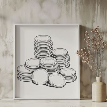 SVG illustration of various coins in different denominations and designs.