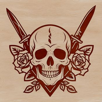 A stylized illustration of a skull with intricate details, suitable for crafting and design projects.