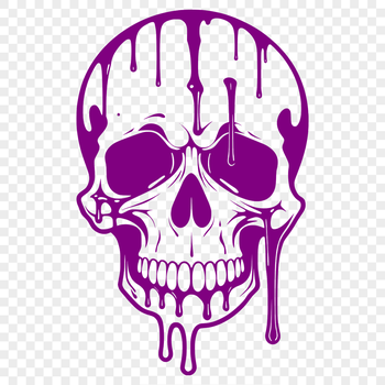 A graphic illustration of a skull with dripping blood, suitable for dark-themed designs and projects.