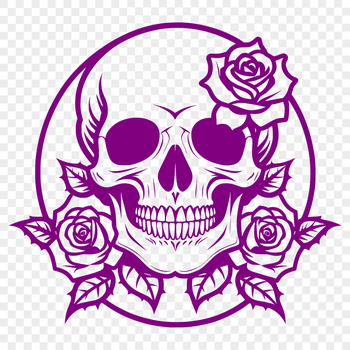 A stylized Gothic skull illustration featuring intricate design elements.