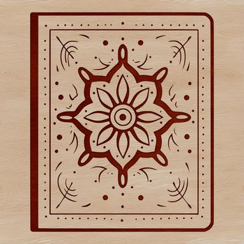 A detailed illustration of a witch's spell book with intricate symbols and magical scripts.