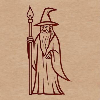 A vector graphic representation of a wizard, suitable for use in digital designs and crafts.
