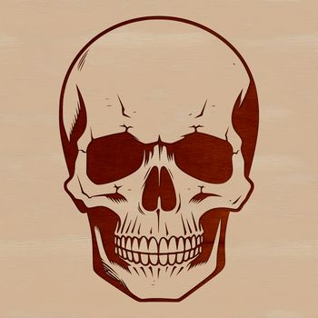 A dark, gothic illustration of witchcraft elements, featuring a skull with mystical symbols.