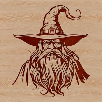 A fantasy wizard character with a pointed head and long white beard, ready for magic spells.