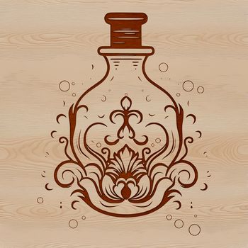 Ornate illustrations of witchcraft symbols and magic potions.