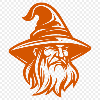 A stylized illustration of a wizard's head with a pointed hat and long white beard, suitable for fantasy-themed projects.