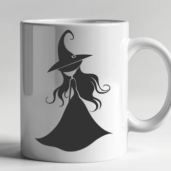 A full body illustration of a witch, surrounded by magical symbols and elements.