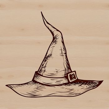 Halloween witch silhouette with pointed hat and broomstick