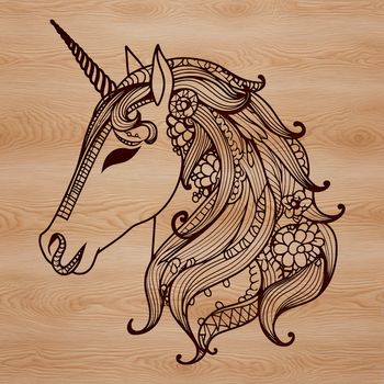 A digital illustration of a unicorn's head, featuring a mythical creature from fairy tale mythology.