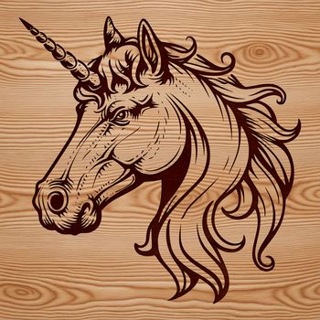 A digital illustration of a mythical unicorn with a detailed head and body.