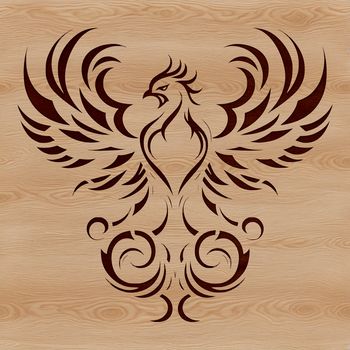 A stylized illustration of the mythical creature known as the Phoenix, depicted in intricate detail.