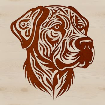 A detailed illustration of a Rottweiler's head, featuring a distinctive muzzle and wrinkled brow.