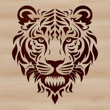 A close-up illustration of a tiger's majestic head with stripes.
