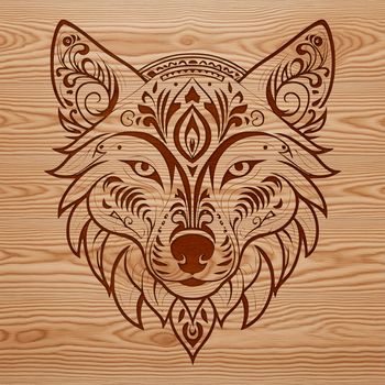 A digital illustration of a wolf's head, featuring sharp details and clean lines.