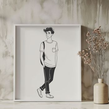 A simple line art illustration of a male figure created using vector graphics.
