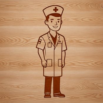 A male nurse in a uniform with stethoscope, conveying professionalism in healthcare.