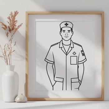 A male nurse in a hospital setting, depicted in vector format.