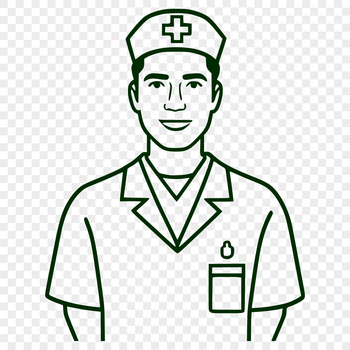 A vector illustration of a male nurse wearing a white coat and stethoscope.