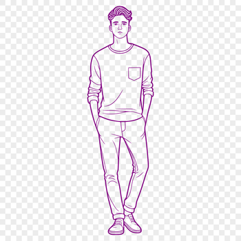 A simple line art illustration of a male figure in a neutral pose, suitable for vector design projects.