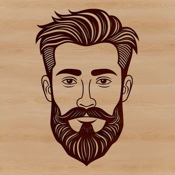 A simple illustration of a bearded male figure in bold lines.