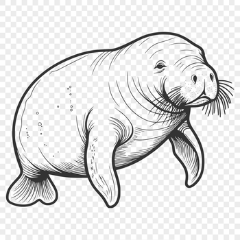 A digital illustration of a manatee swimming in the ocean.