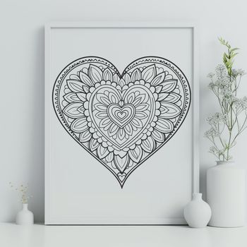 A colorful mandala design featuring a heart at its center.