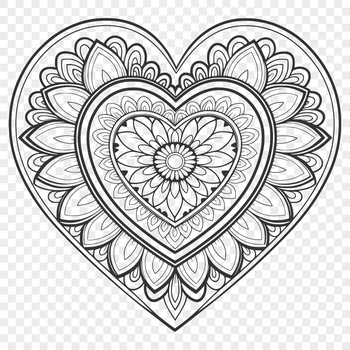 A symmetrical mandala design featuring a heart at its center.