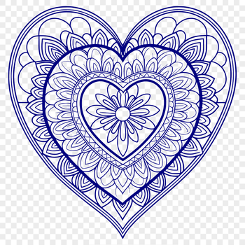 A geometric mandala heart design with intricate patterns and shapes.